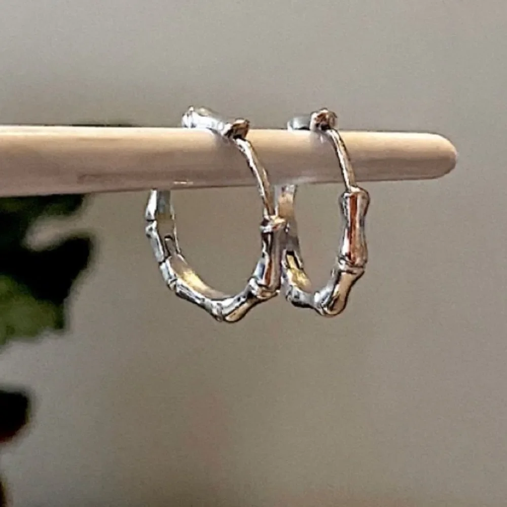 The Bamboo Bae 925 silver dainty huggie, hoop earrings